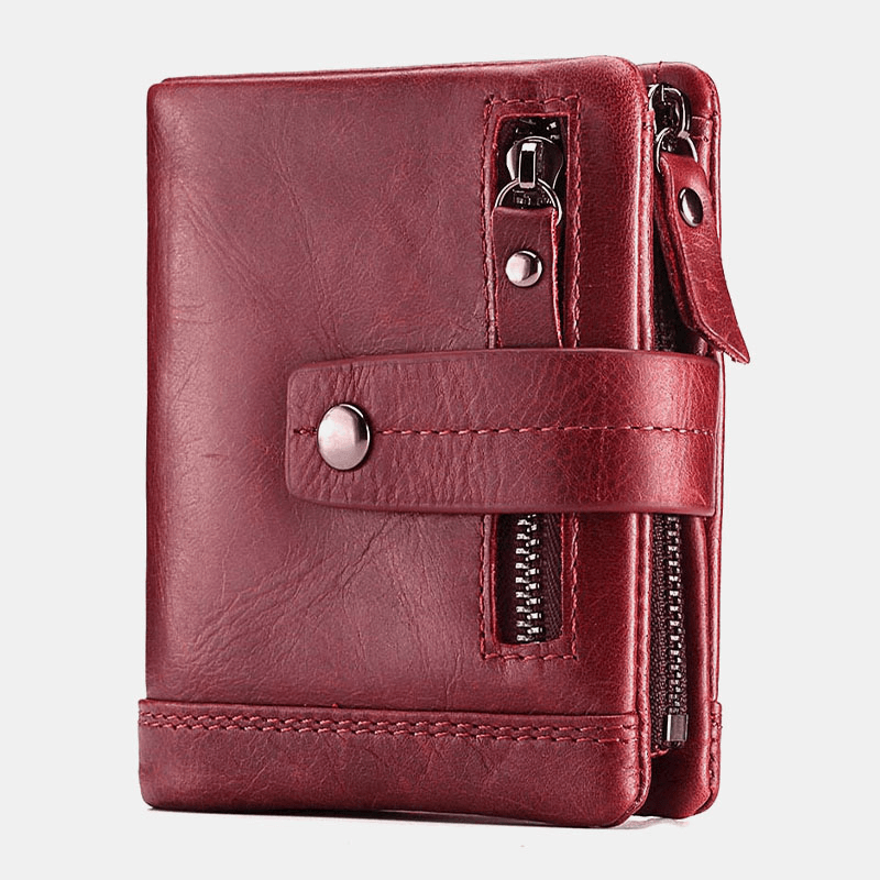 Men Genuine Leather Vintage Wallet Zipper Coin Bag Card Holder - MRSLM