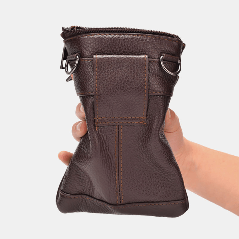 Men Genuine Leather Retro Business Casual 6.3 Inch Phone Bag Multi-Carry Crossbody Bag Waist Bag - MRSLM