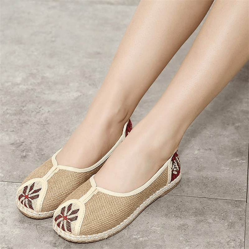 Women Casual Slip on Flax Outdoor Flat Loafers - MRSLM