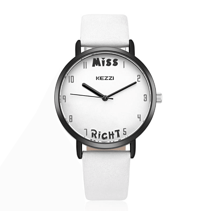KEZZI 1688 Leather Strap Women Quartz Watch Fashionable Pattern Mr. Right Wrist Watch - MRSLM