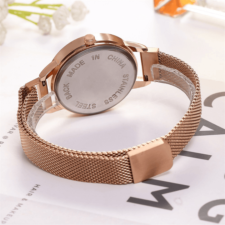 KH019 Fashion Elegant 3D Flower Pattern Magnetic Buckle Milanese Mesh Steel Strap Ladies Wristwatches Quartz Watch - MRSLM