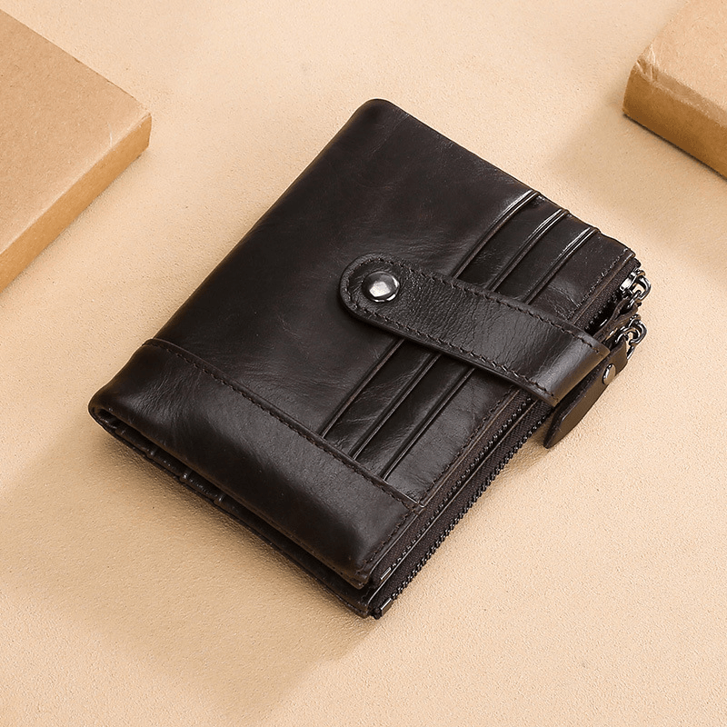 Men Genuine Leather Vintage RFID Blocking Zipper Coin Wallet - MRSLM