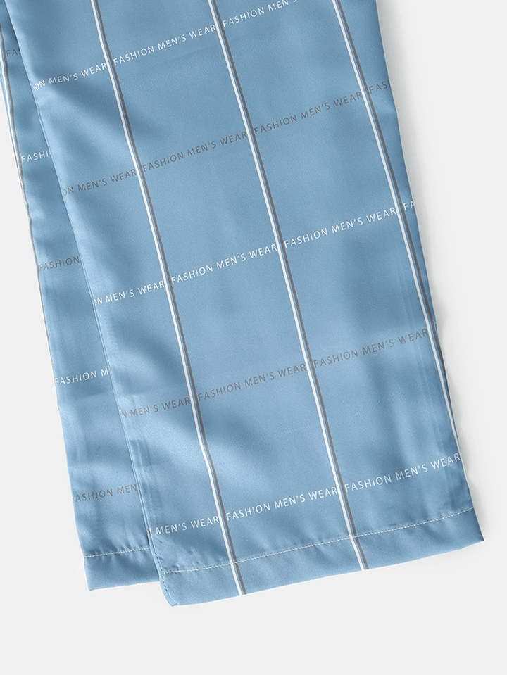 Cotton Mens Design Letter Plaid Revere Collar Home Casual Pajama Set - MRSLM
