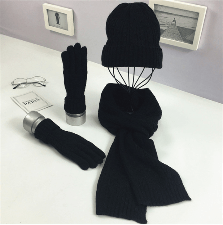 Fashion Solid Color Twist Warm Hat Scarf Glove Set - MRSLM