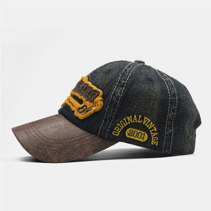 Men Made-Old Cotton Embroidery Letter Visor Casual Baseball Hat - MRSLM