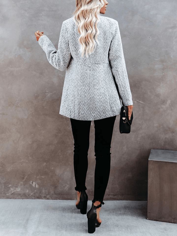 Women Solid Tweed Side Pocket Regular Fit Casual Long Sleeve Blazer - MRSLM