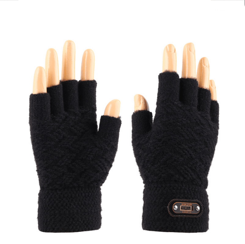 Knitted Touch Screen Men'S Warm Half-Finger Gloves - MRSLM