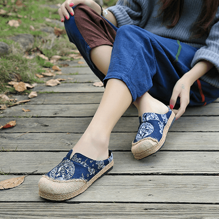 Women Casual Cotton Flax Outdoor Comfortable round Toe Flat Loafer Shoes - MRSLM