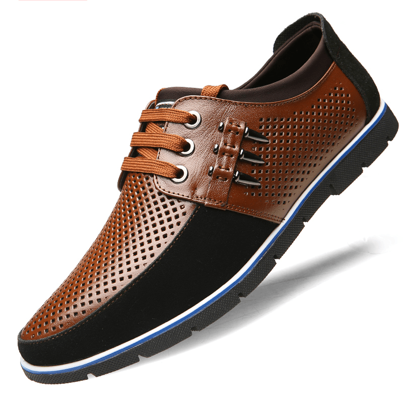 Men Hollow Out Breathable Cow Leather Shoes - MRSLM
