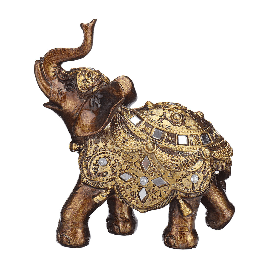 Desktop Decoration Elephant Statue Wealth Golden Resin Figurine Vintage Ornament - MRSLM