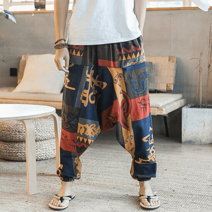 Mens Ethnic Pattern Printe Floral Harem Yoga Baggy Pants - MRSLM