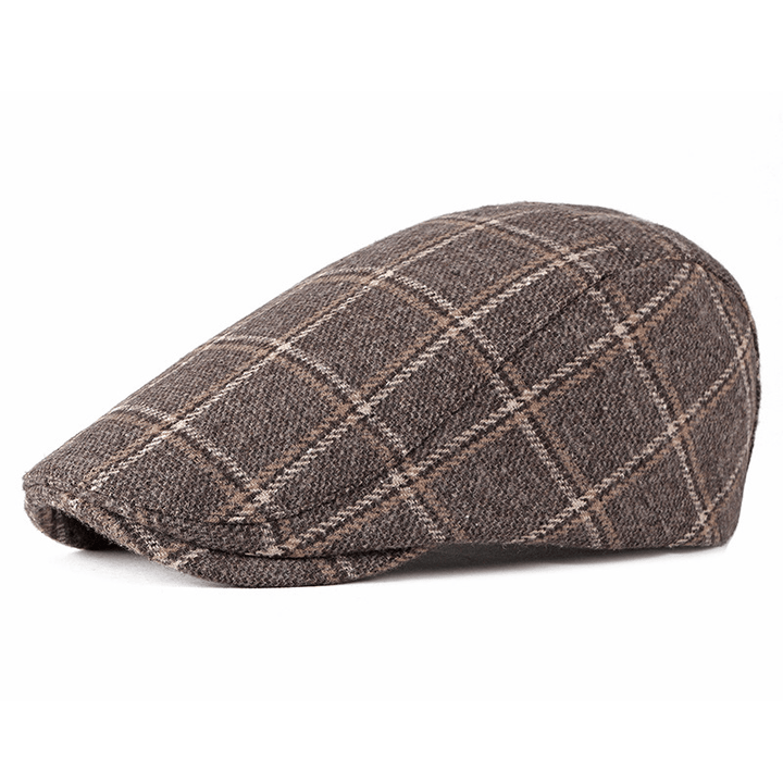 New Style Hat Male British Retro Woolen Beret Casual Plaid - MRSLM
