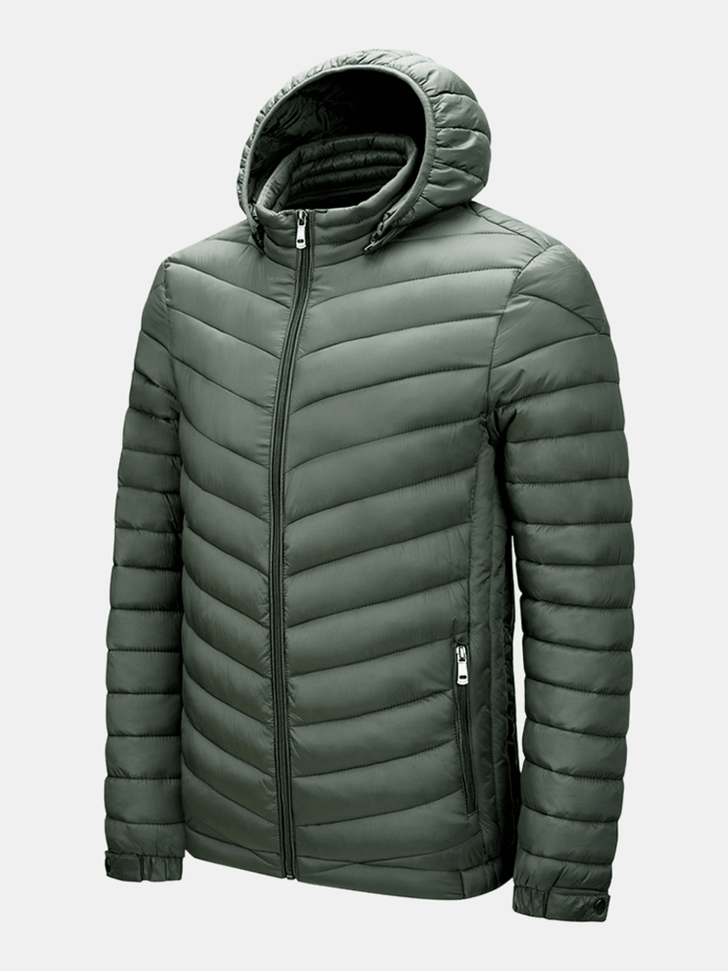 Mens Detachable Hooded Warm Long Sleeve Solid Color down Jacket - MRSLM