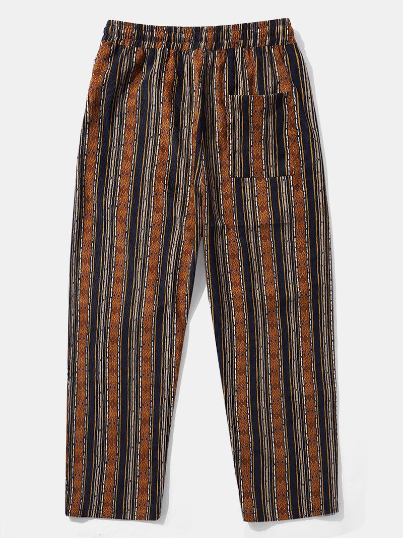 Men Ethnic Style Striped Loose Drawstring Waist Casual Pants - MRSLM