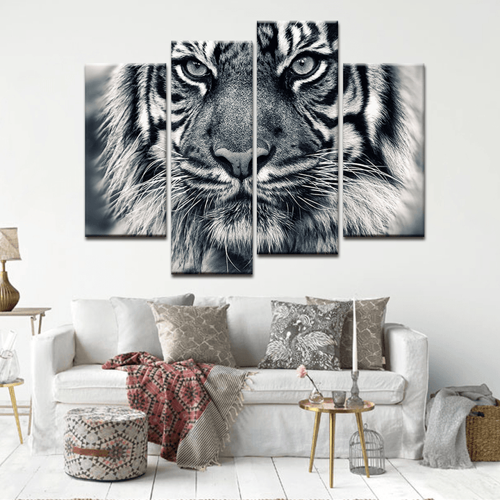 Miico Hand Painted Four Combination Decorative Paintings Tiger Head Wall Art for Home Decoration - MRSLM