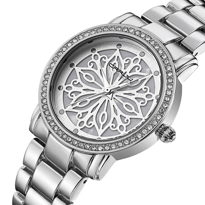CRRJU 2109 Diamonds Dial Case Women Wrist Watch Stainless Steel Quartz Watches - MRSLM