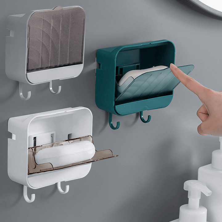 Wall Mounted Soap Box Punch-Free Flip-Top Creative Drain Soap Dish Waterproof Moisture-Proof Strong Non-Marking Soap Holder - MRSLM