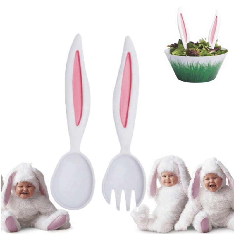 Rabbit Ears Baby Spoon and Fork Set Children Tableware Kids Cutlery Baby Learnning Dishes Dinnerware - MRSLM