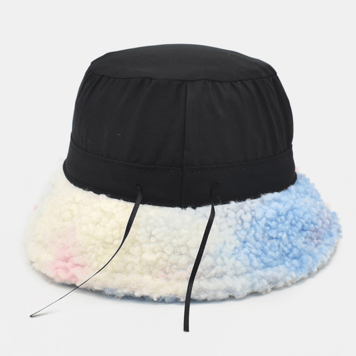 Women Tie-Dye Mix Color Lamb Hair Warm Casual Cute Bucket Hat - MRSLM