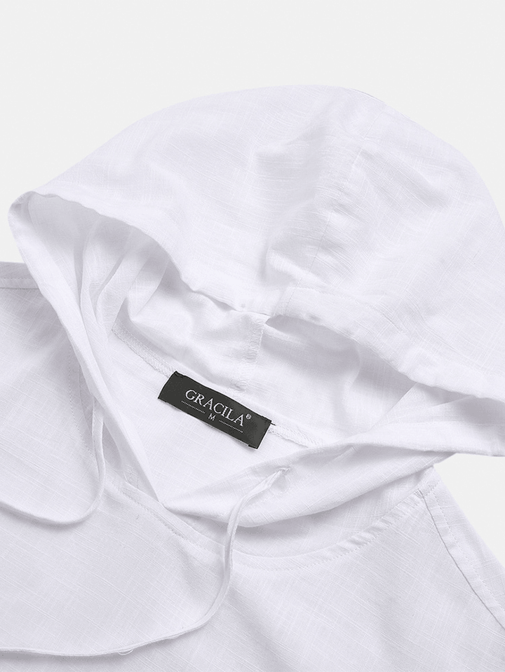 Mens 100% Cotton Drawstring Hooded Short Sleeve Breathable T-Shirts - MRSLM