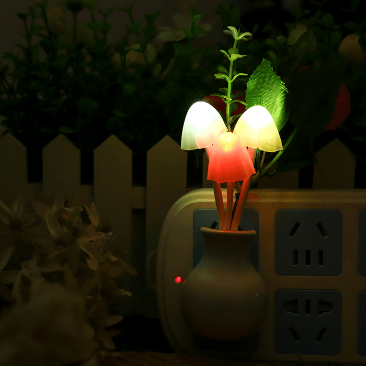 Romantic Flower Mushroom LED Night Light Sensor Baby Bed Lamp Decor US Plug - MRSLM