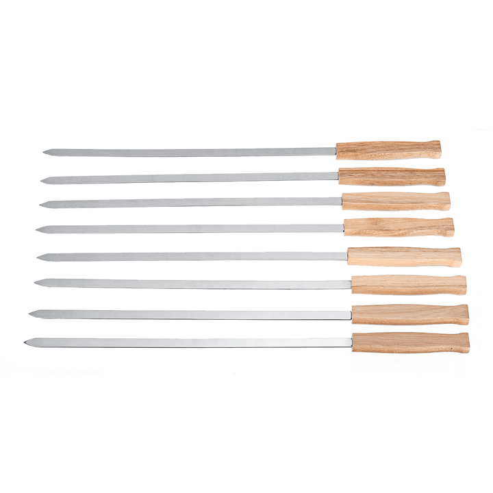 6Pcs Kebab BBQ Stainless Steel Skewers with Wooden Handles Roasting Pin Barbecue Fork Wooden Handle for Picnic - MRSLM