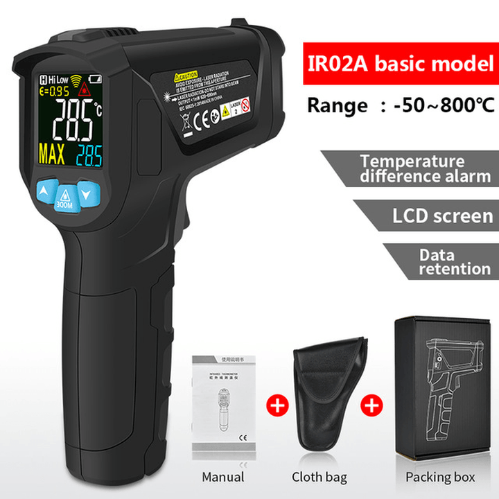 MESTEK IR02 -50~800 Degree Digital Thermometer Humidity Meter Infrared Thermometer Hygrometer Temperature Humidity Meter Pyrometer - MRSLM