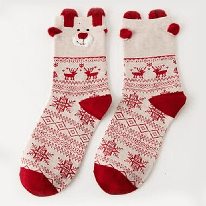 Women Cute Christmas Elk Cotton Socks Warm Soft Middle Tube Socks - MRSLM
