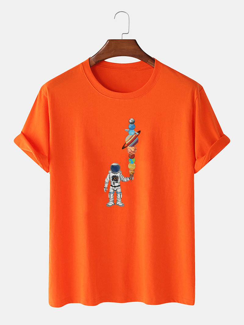Mens Cartoon Astronaut Ice Cream Print Casual Lightweight Thin T-Shirt - MRSLM