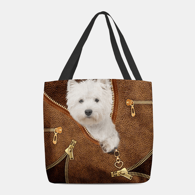 Women Canvas Cute 3D Three-Dimensional Cartoon Dog Pattern Casual Shoulder Bag Handbag Tote - MRSLM