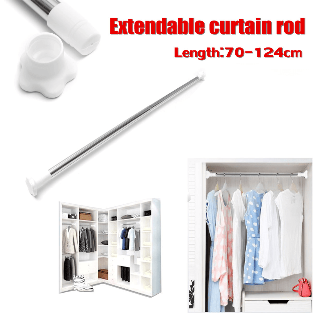 Curtain Rail Rod Pole Telescopic Extendable for Wardrobe Windows Doors Bathroom - MRSLM