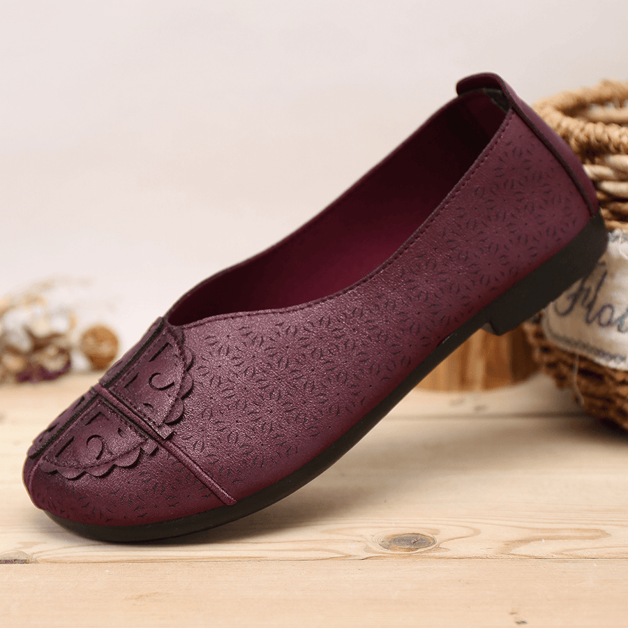 Women'S Casual Solid Color Hollow Comfortable Slip Resistant Flats - MRSLM