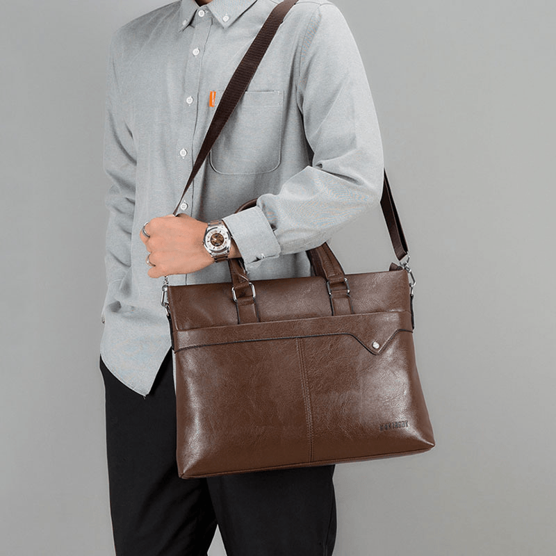 Men Retro Horizontal Briefcases Messenger Bag Back Anti-Theft Zipper Pocket Large Capacity Crossbody Bags Shoulder Bag Handbag - MRSLM
