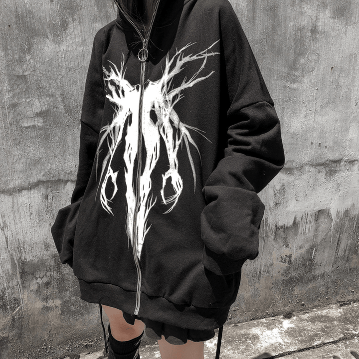 Dark Wind Funeral Trendy Brand Printed Cardigan Zipper Sweater - MRSLM