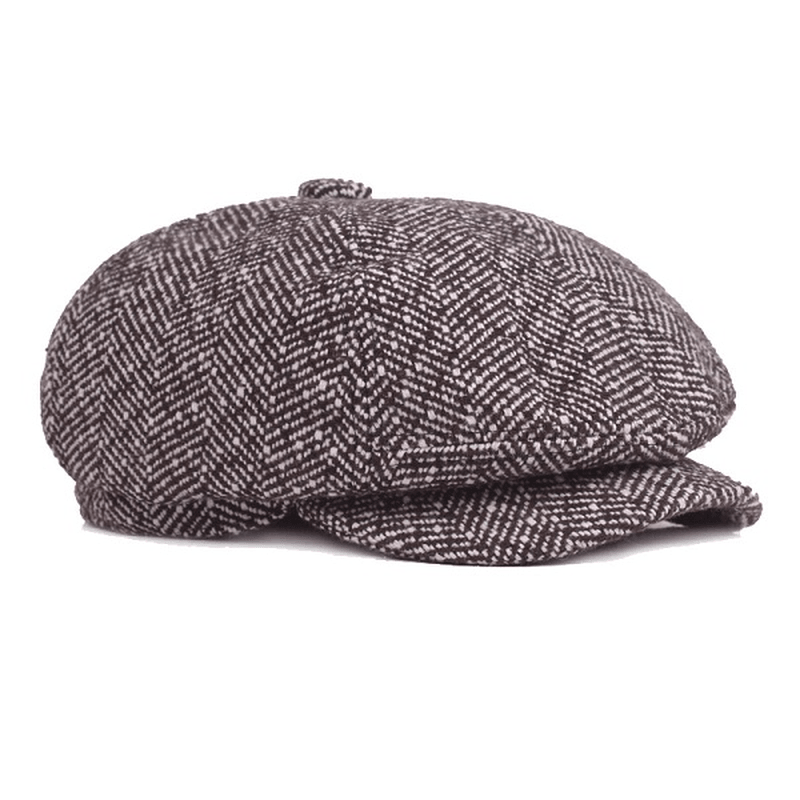 Mens Unisex Vintage Cotton Octagonal Cap Winter Stripe Gentleman Newsboy Beret Hat - MRSLM