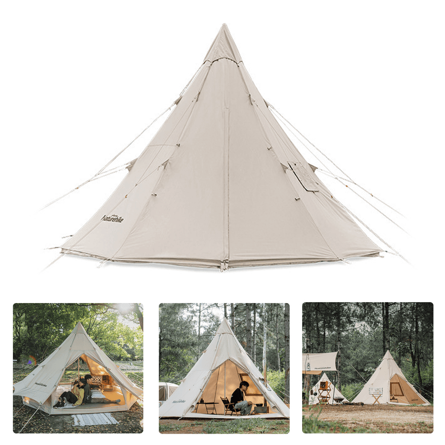 Naturehike 3-4 People Pyramid Camping Tent Cotton Breathable Large Canopy Awning Outdoor Travel - MRSLM
