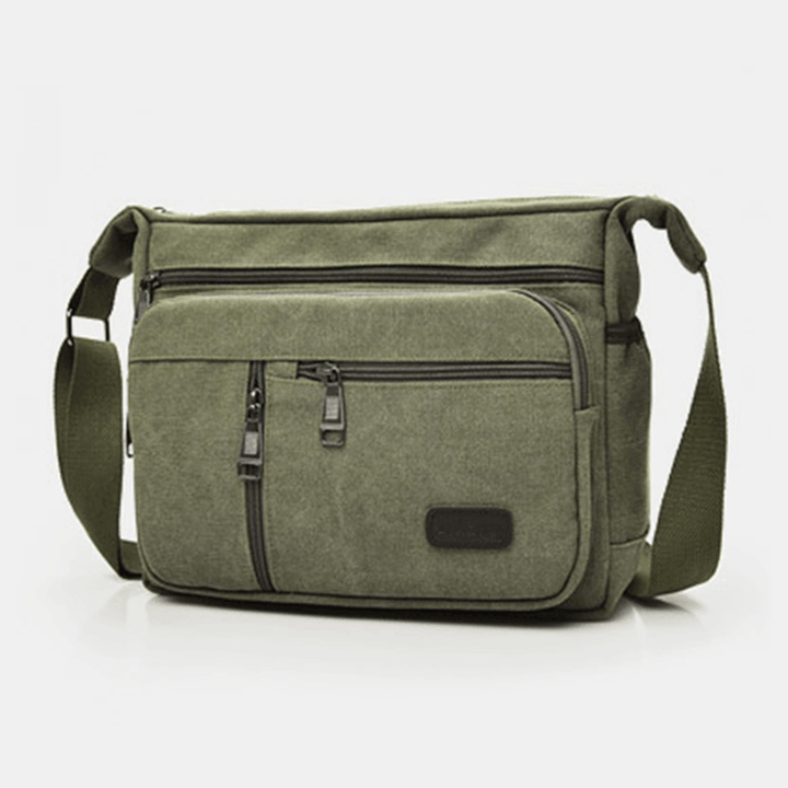 Men Canvas Multi-Layers Large Capacity Casual Solid Color Crossbody Bag Shoulder Bag - MRSLM