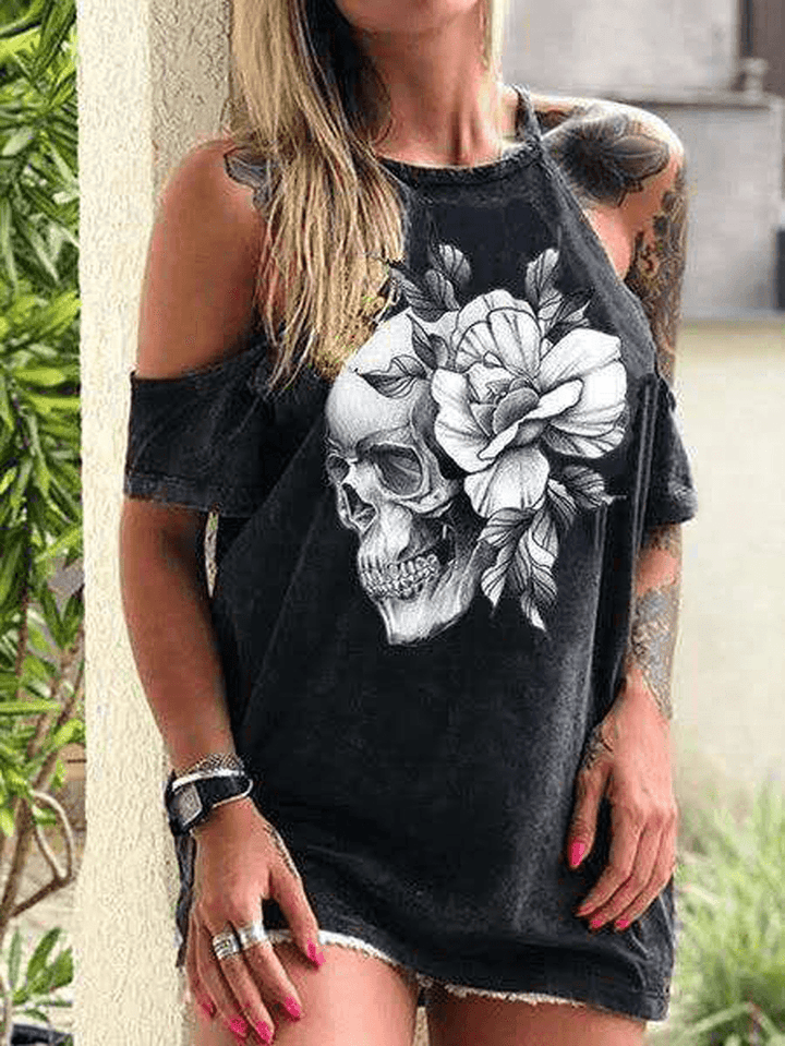 Designer Skeleton Floral Print Casual T-Shirts for Women - MRSLM