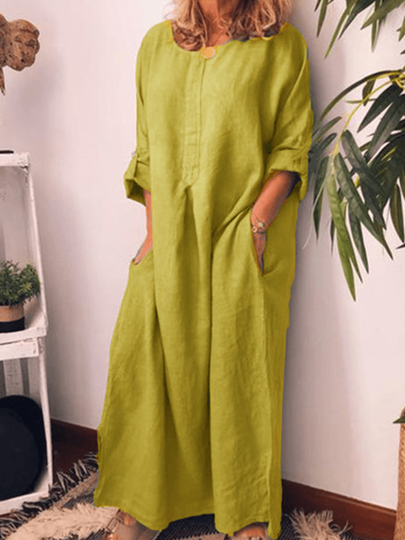 Loose Solid Color Long Sleeve Casual Maxi Dress - MRSLM