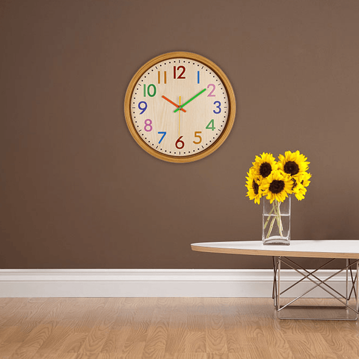 12Inch Nordic Creative Wood Grain Colorful Silent Quartz Hanging Wall Clock for Living Room Home Decoration - MRSLM