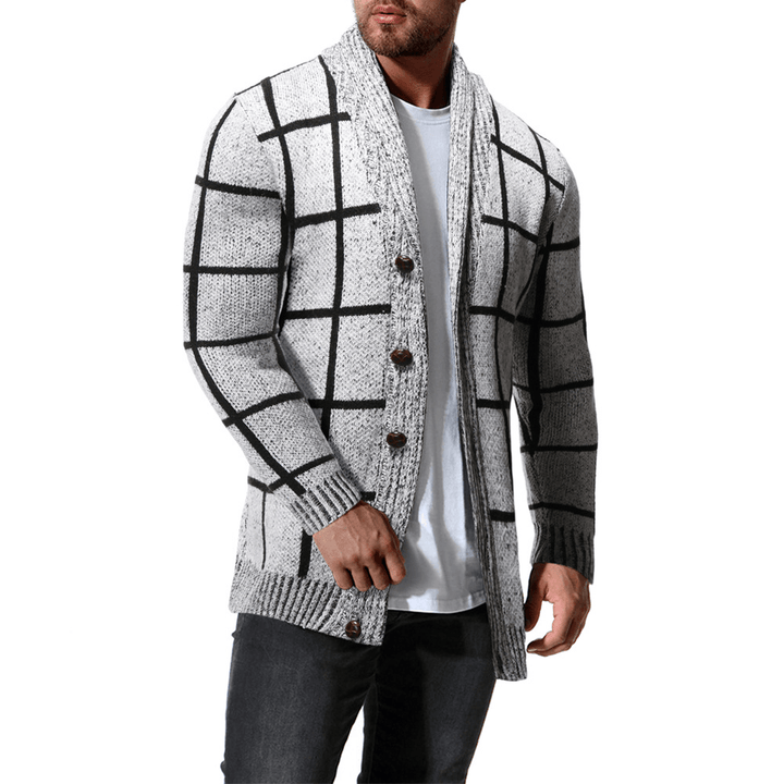 Men'S Winter Color Matching Plaid Cardigan Sweater - MRSLM