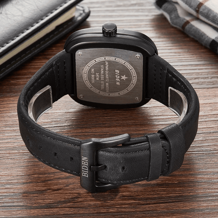 BIDEN 0035 Unique Design Creative Quartz Watch Genuine Leather Band Men Wrist Watch - MRSLM