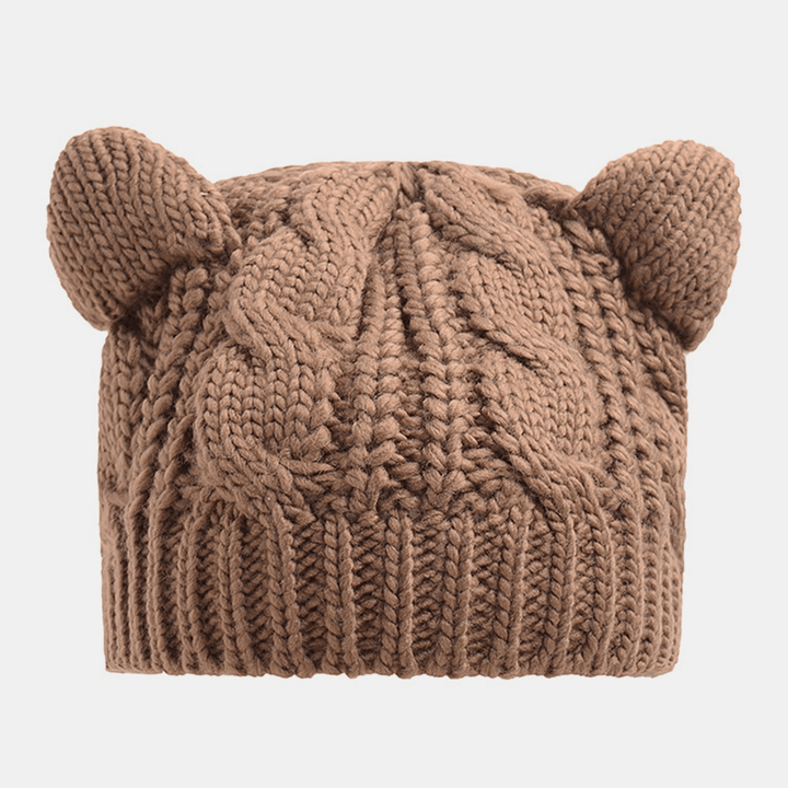 Unisex Woolen Warm Soft Cat Ear Decoration Casual Cute All-Match Couple Hat Knitted Hat - MRSLM