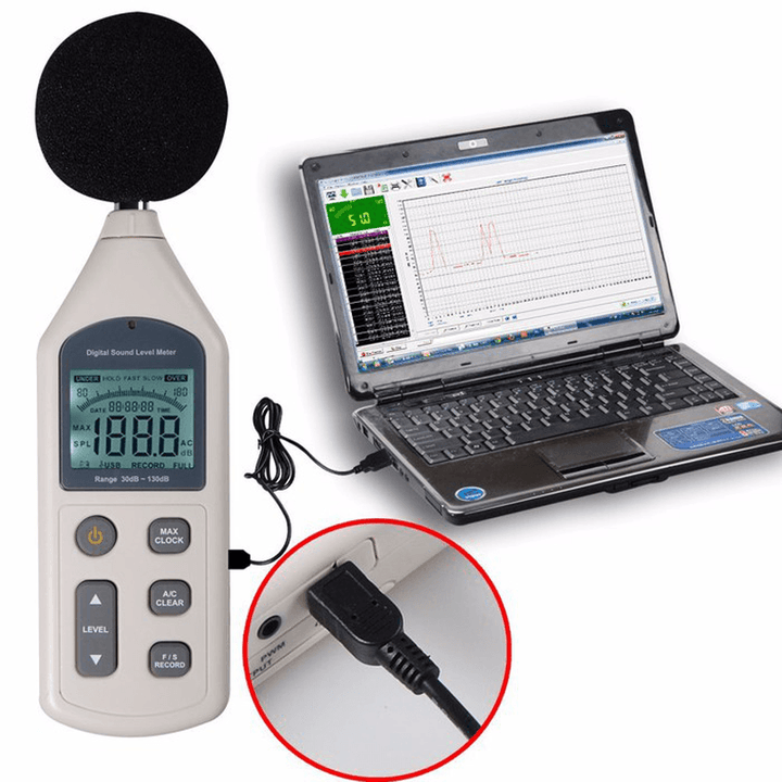 GM1356 Digital USB Noise Meter Sound Level Meter Decibel Meter 30-130Db A/C FAST/SLOW Db + Software with Carry Box - MRSLM