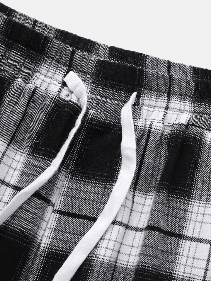 Mens Classic Plaid Pocket Drawstring Elastic Waist 100% Cotton Pants - MRSLM