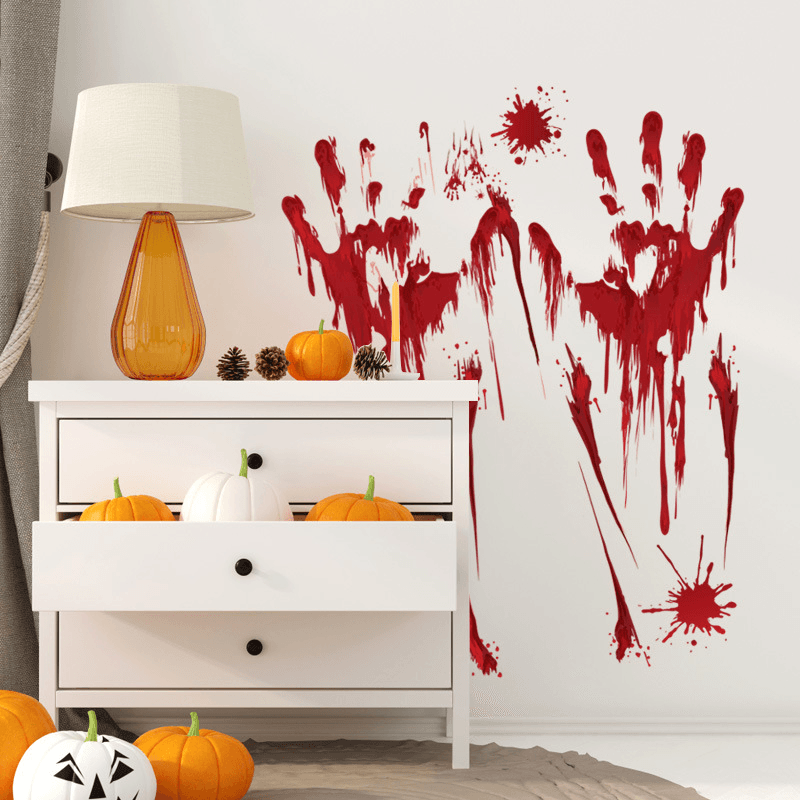 Halloween Blood Handprint Glass Window Sticker Removable Wall Stickers Living Room Classroom Decorations - MRSLM