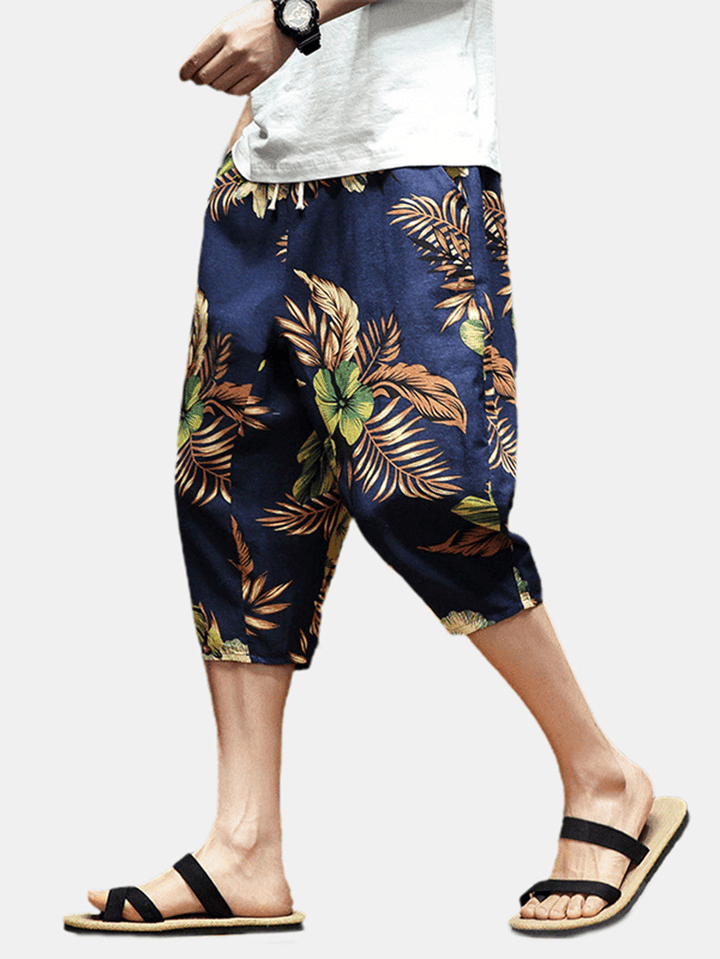 Mens Abstract Print Drawstring Ethnic Style Casual Pants with Pocket - MRSLM