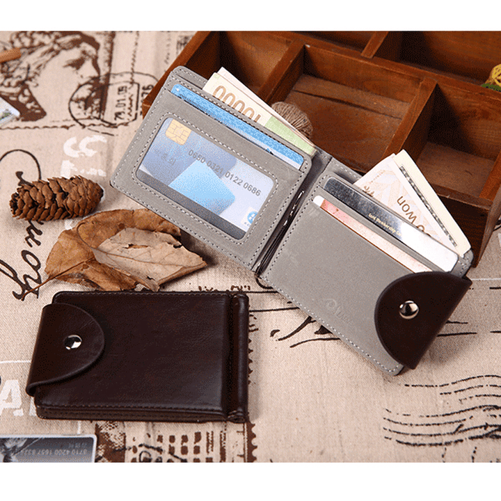 Men PU Leather Short Wallet Business Coin Bag with 6 Card Slots Card Holder - MRSLM