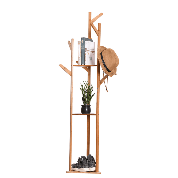 8 Hooks Bamboo Coat Hat Rack Clothes Scarf Holder Standing Tree-Shaped Organizer - MRSLM