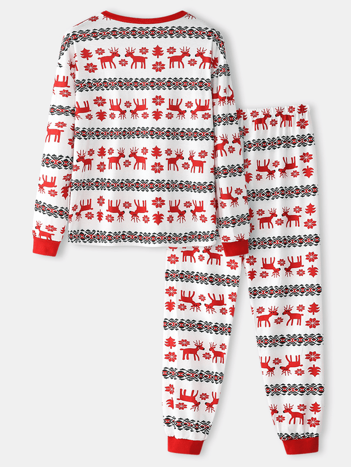 Mens Allover Elk Print Christmas Cotton O-Neck Two-Piece Jogger Pants Home Pajamas Set - MRSLM